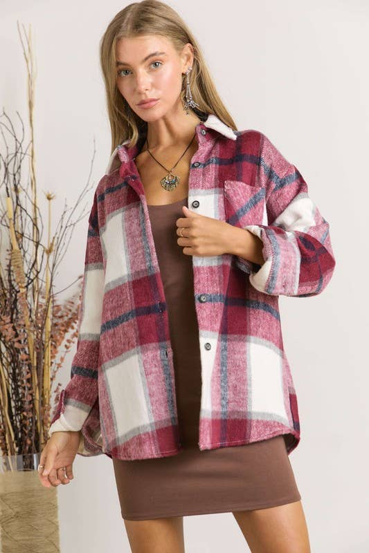 Burgundy Plaid Flannel Shacket