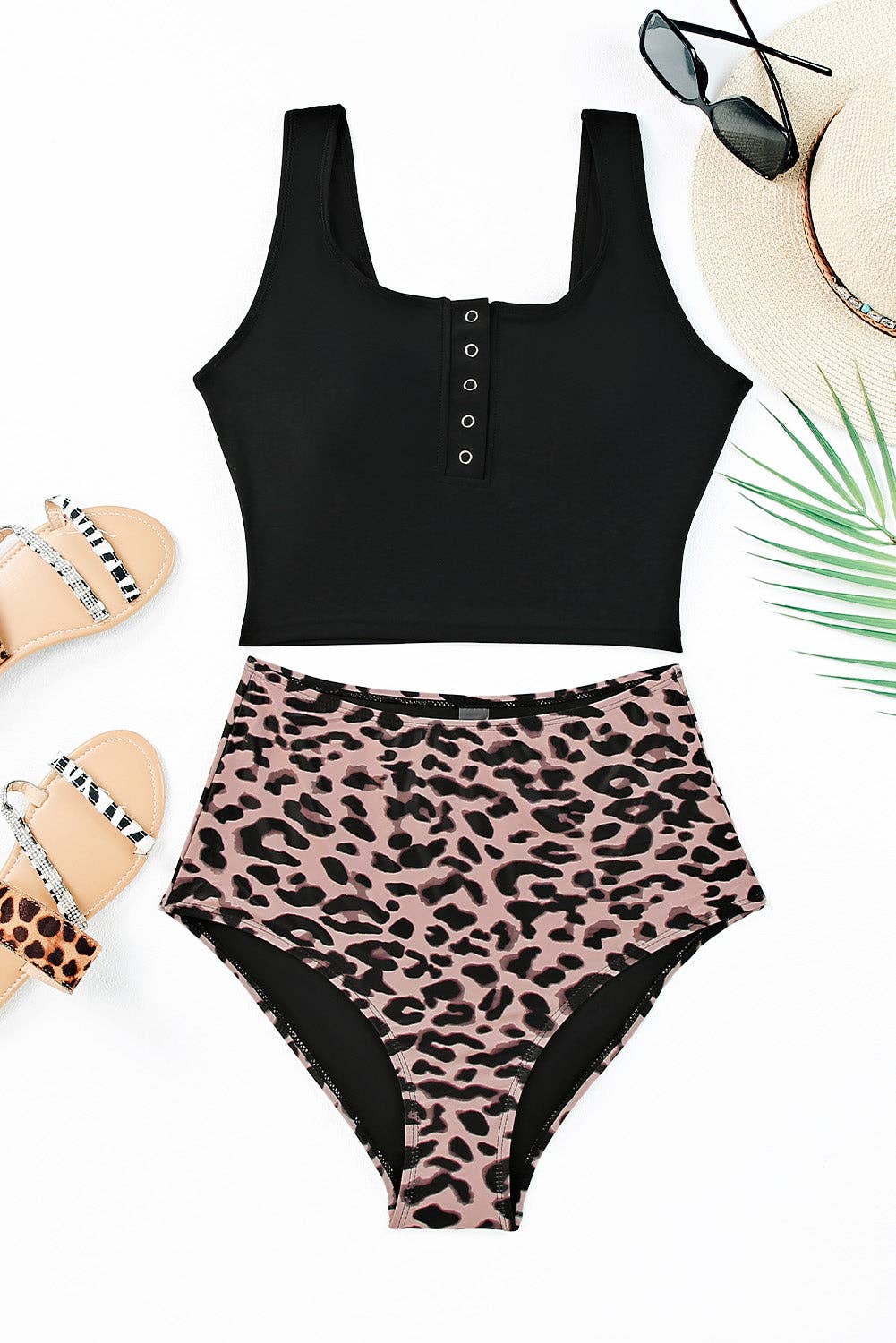 Leopard Button Down Tankini