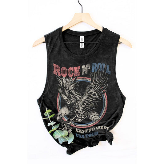 HRTandLUV - ROCK N ROLL GRAPHIC TANK TOP: Mineral Olive / L