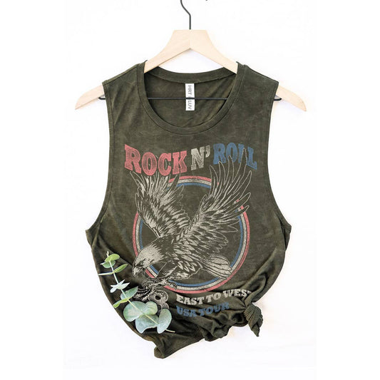 HRTandLUV - ROCK N ROLL GRAPHIC TANK TOP: Mineral Olive / L