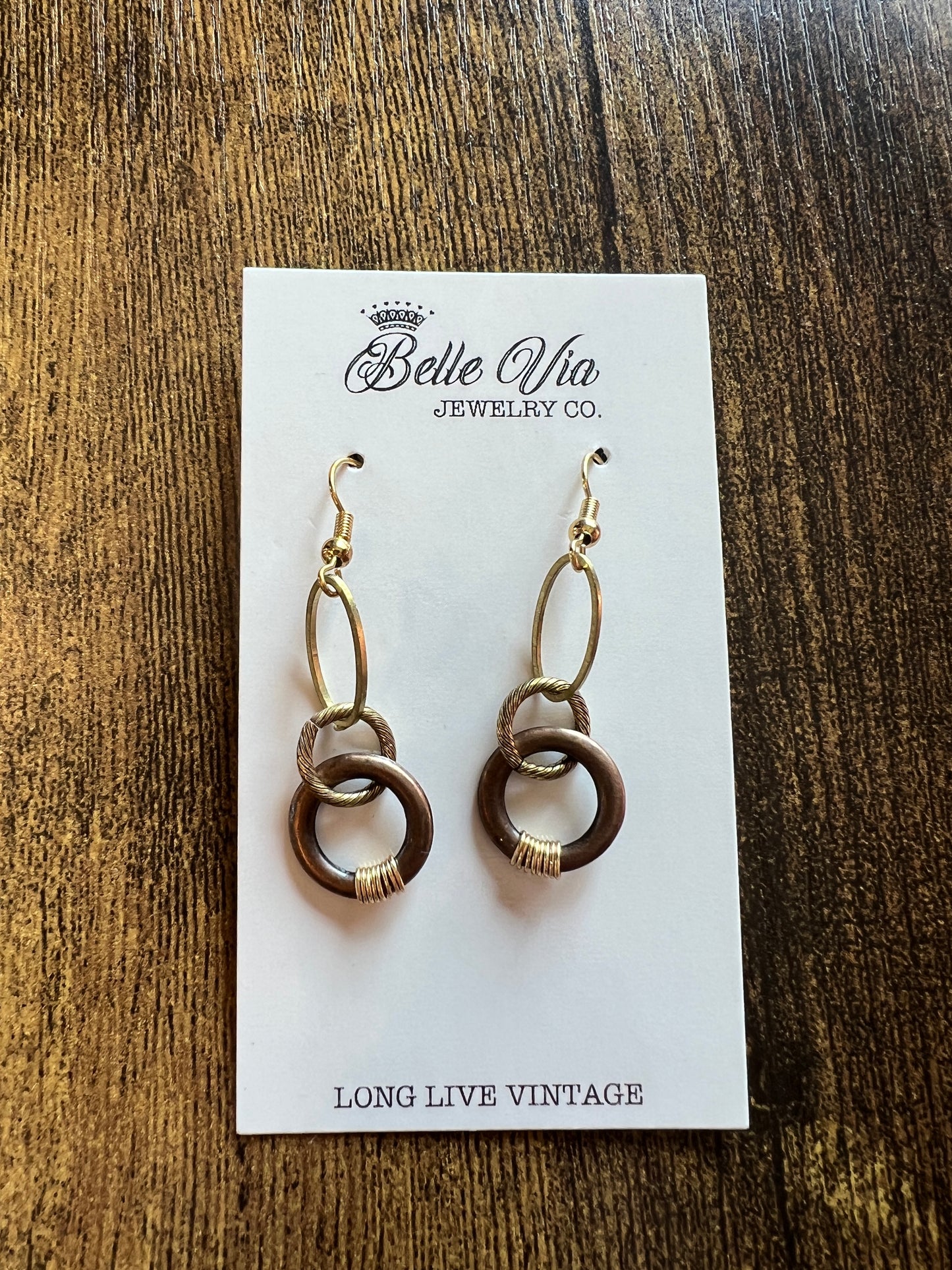 Bronze & Gold Circle Dangle Earrings
