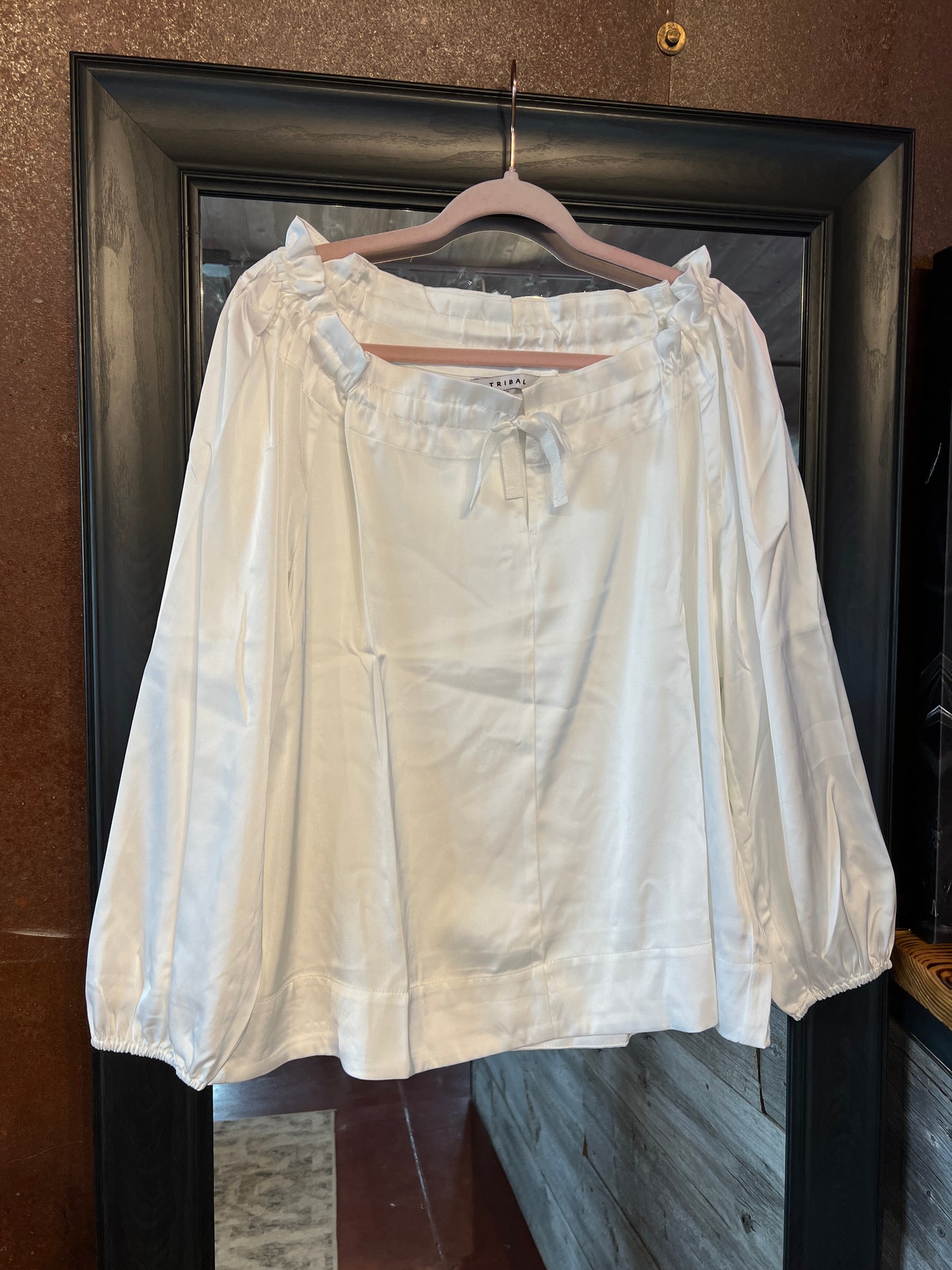 Flowy Satin Peasant Blouse