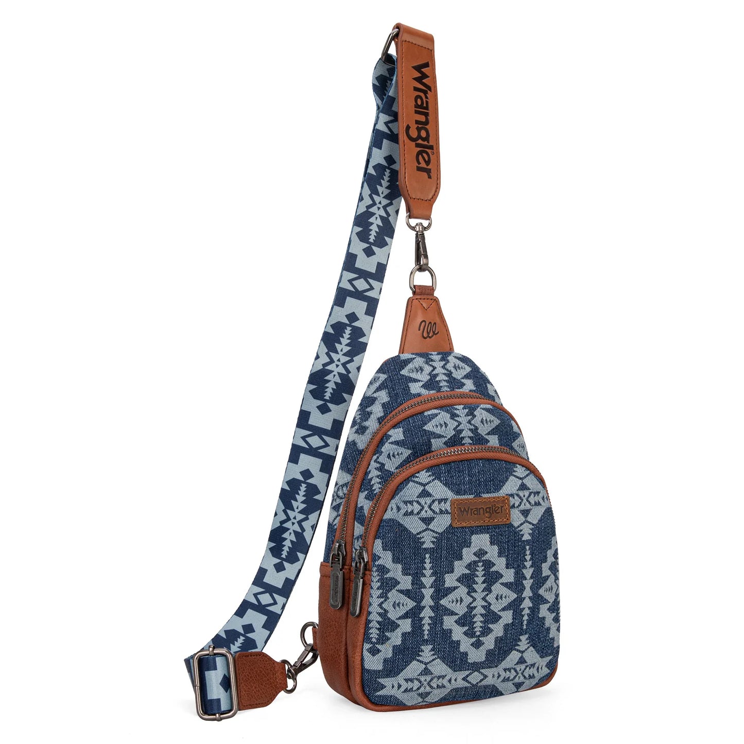 Wranler Southwestern Print Canvas Sling Bag/Crossbody - Jean