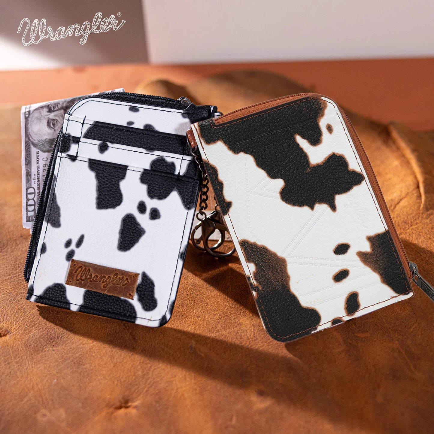 Wrangler Cow Print Print Mini Zip Card Case - Black