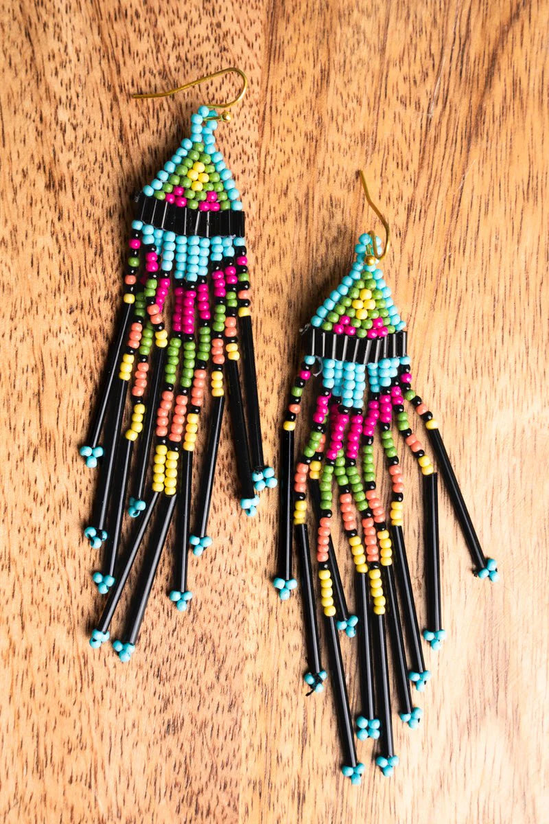 Fringed Flair Seed & Tube Bead Earrings