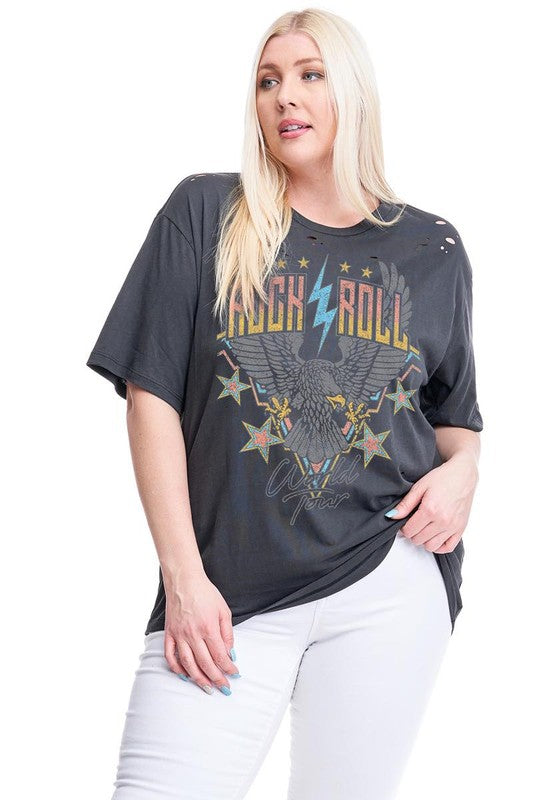 Plus Rock N Roll Distressed Tee